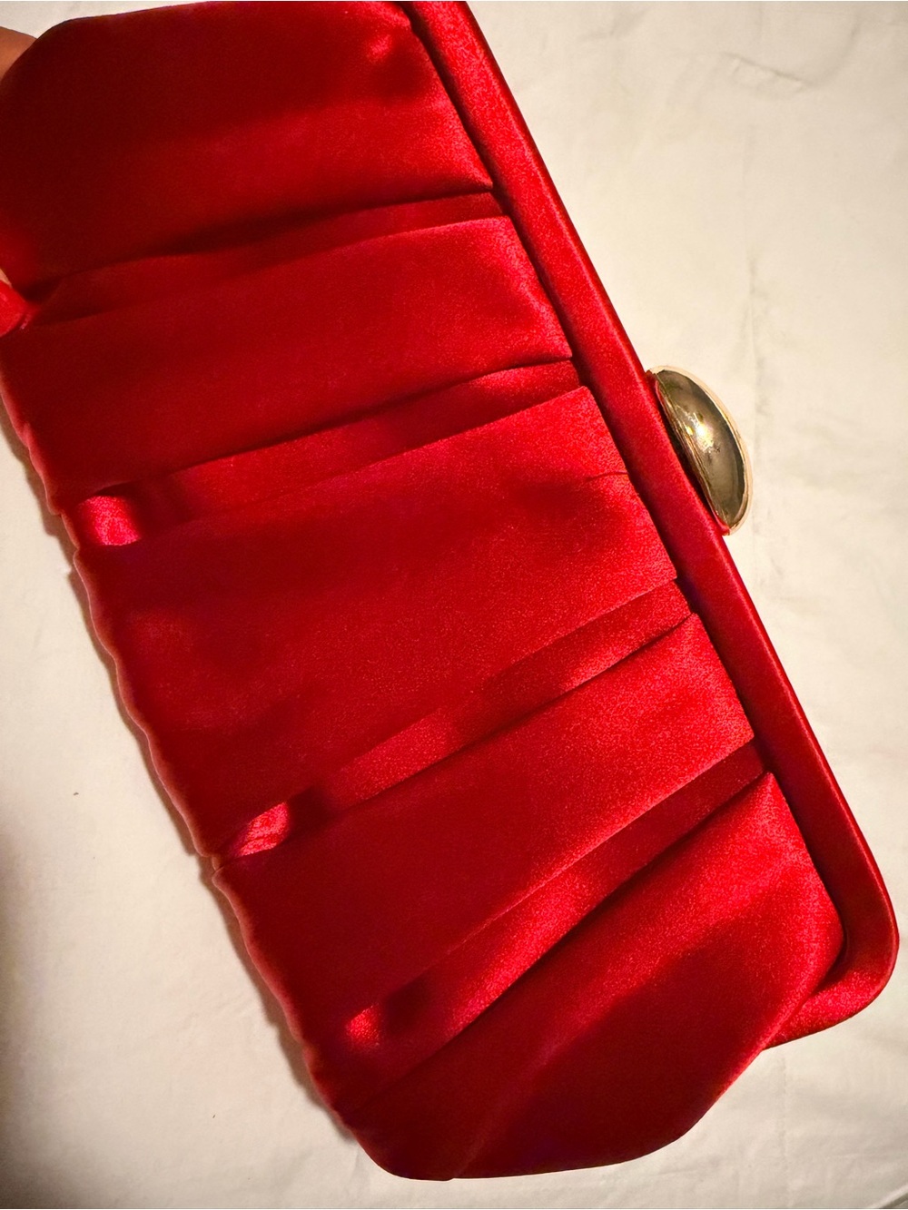 Red Satin Pleated Evening Clutch